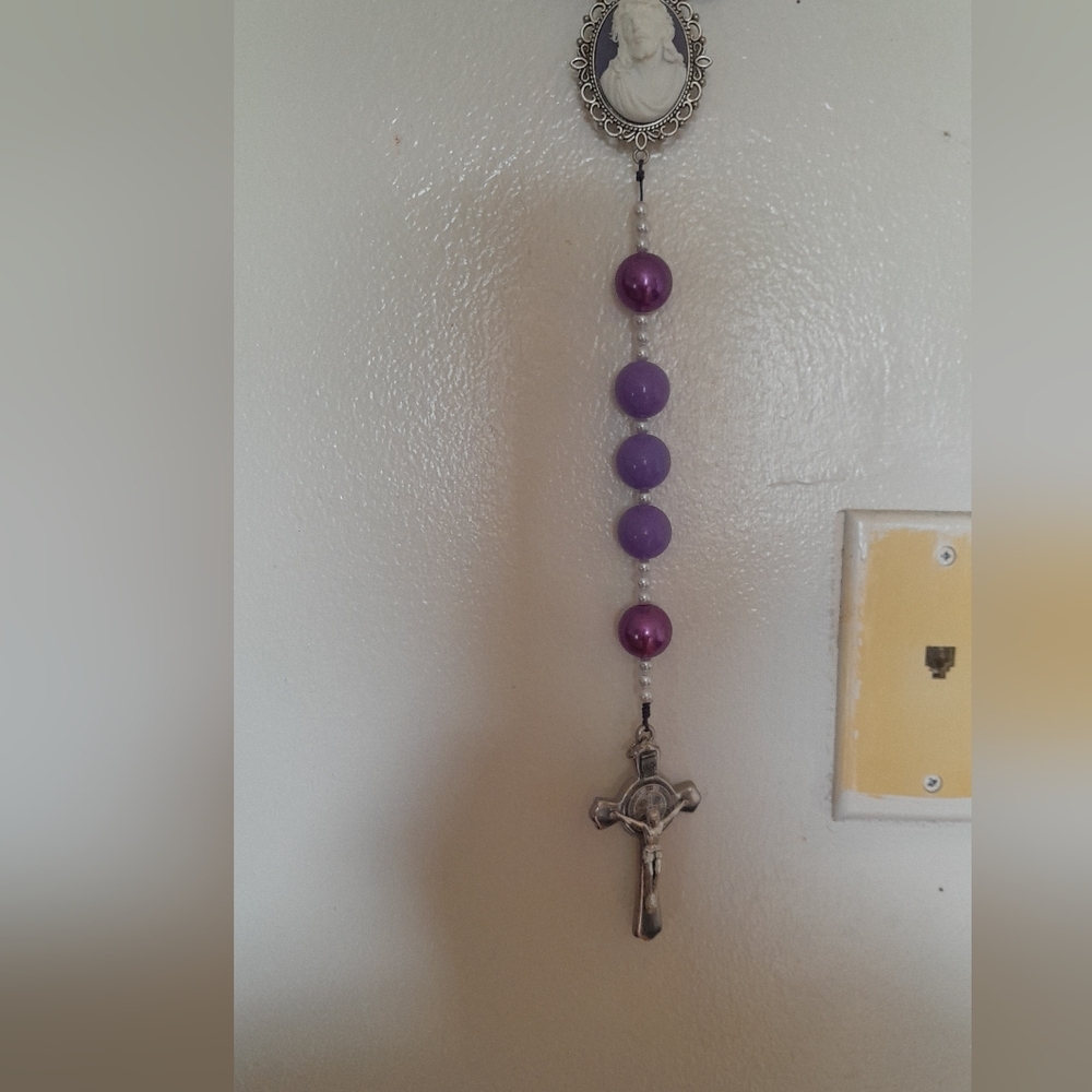 Purple Beaded Rosary with Silver Cross Wall Rosary XXL  With JESUS Cameo - Picture 5 of 9